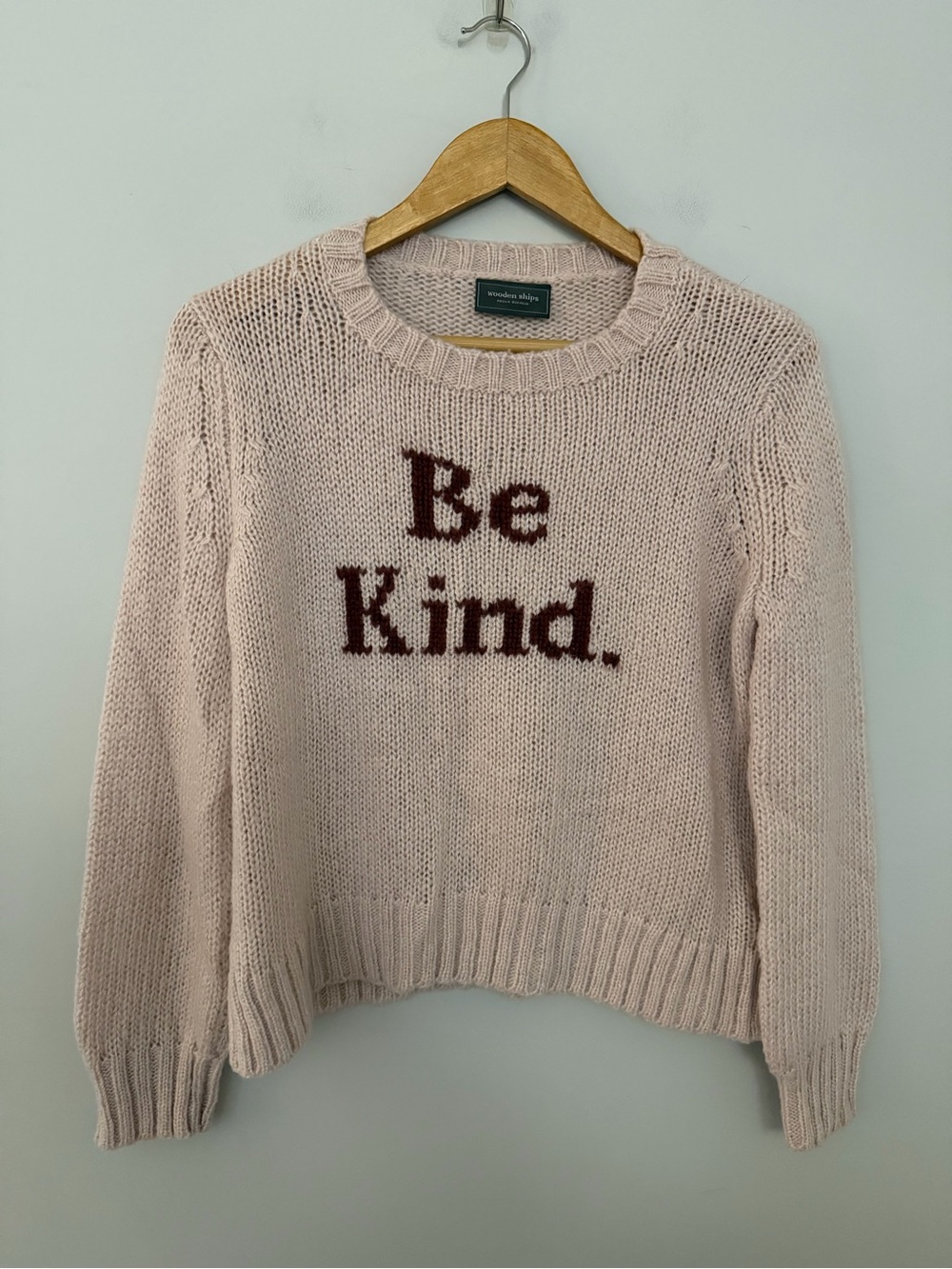 Wooden Ships “Be Kind” Pink Sweater Size XS/Small